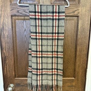 Eagles Glen cashmere wool blend red, black, gray and ivory white plaid scarf